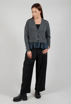 Knitted Cardigan with Frill Hem in Grey and Piomb