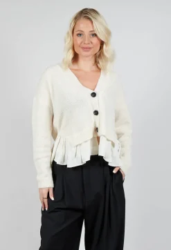 Knitted Cardigan with Frill Hem in White Wool