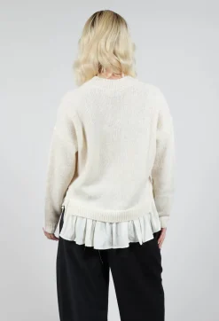 Knitted Cardigan with Frill Hem in White Wool