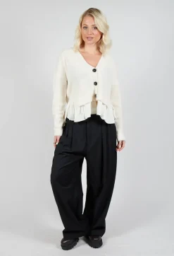 Knitted Cardigan with Frill Hem in White Wool