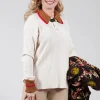 Knitted Collar V Neck Loose Fit Jumper in Biege
