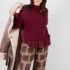 Knitted Jumper with Frill Hem in Rumba