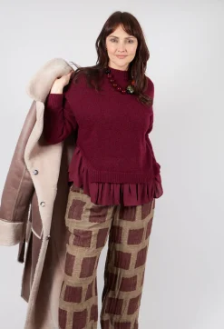 Knitted Jumper with Frill Hem in Rumba