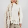 Knitted Jumper with Frill Hem in White Wool