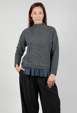 Knitted Jumper with Frill Hem in Grey and Piomb