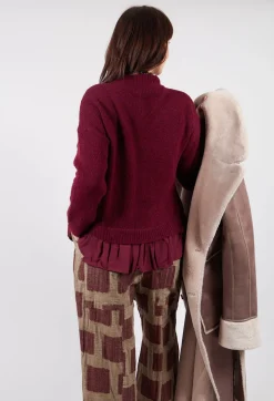 Knitted Jumper with Frill Hem in Rumba