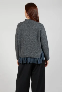 Knitted Jumper with Frill Hem in Grey and Piomb