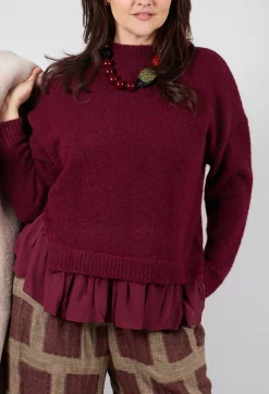 Knitted Jumper with Frill Hem in Rumba