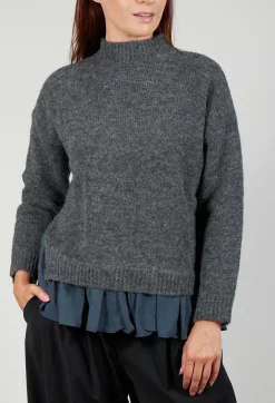 Knitted Jumper with Frill Hem in Grey and Piomb