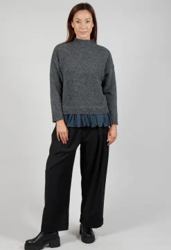 Knitted Jumper with Frill Hem in Grey and Piomb