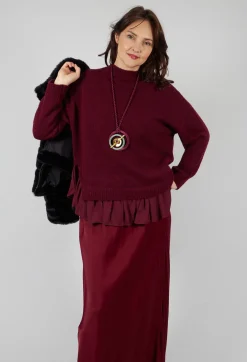 Knitted Jumper with Frill Hem in Rumba