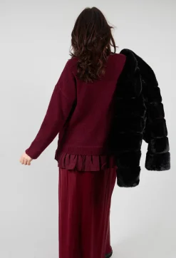 Knitted Jumper with Frill Hem in Rumba