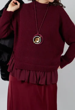 Knitted Jumper with Frill Hem in Rumba