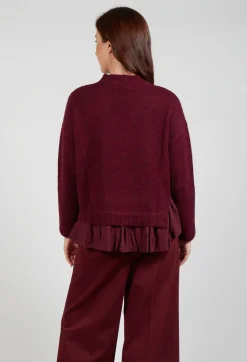 Knitted Jumper with Frill Hem in Rumba