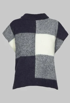 Knitted Vest Checked Jaquard in Navy