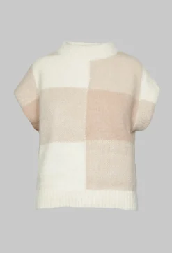 Knitted Vest Checked Jaquard in Beige