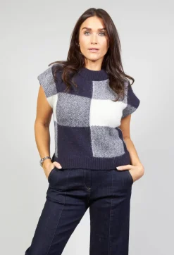Knitted Vest Checked Jaquard in Navy