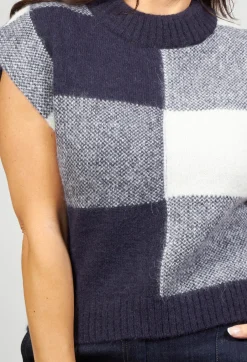 Knitted Vest Checked Jaquard in Navy