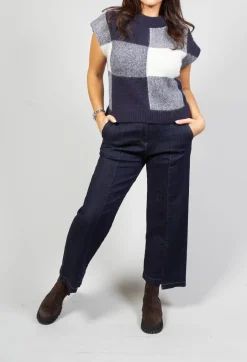 Knitted Vest Checked Jaquard in Navy