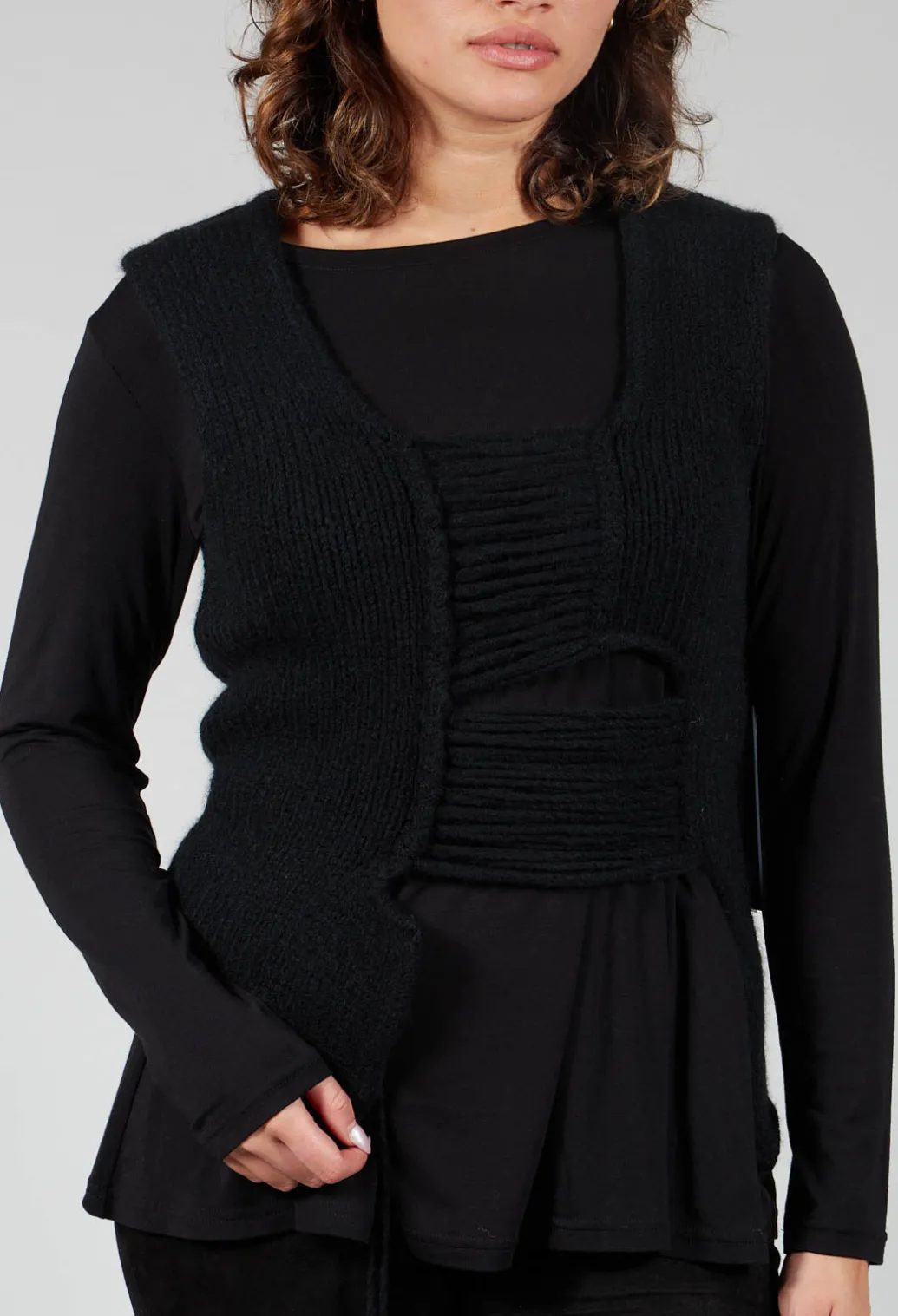 Knitted Vest with Ladder Feature in Black