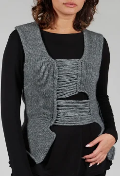 Knitted Vest with Ladder Feature in Grey