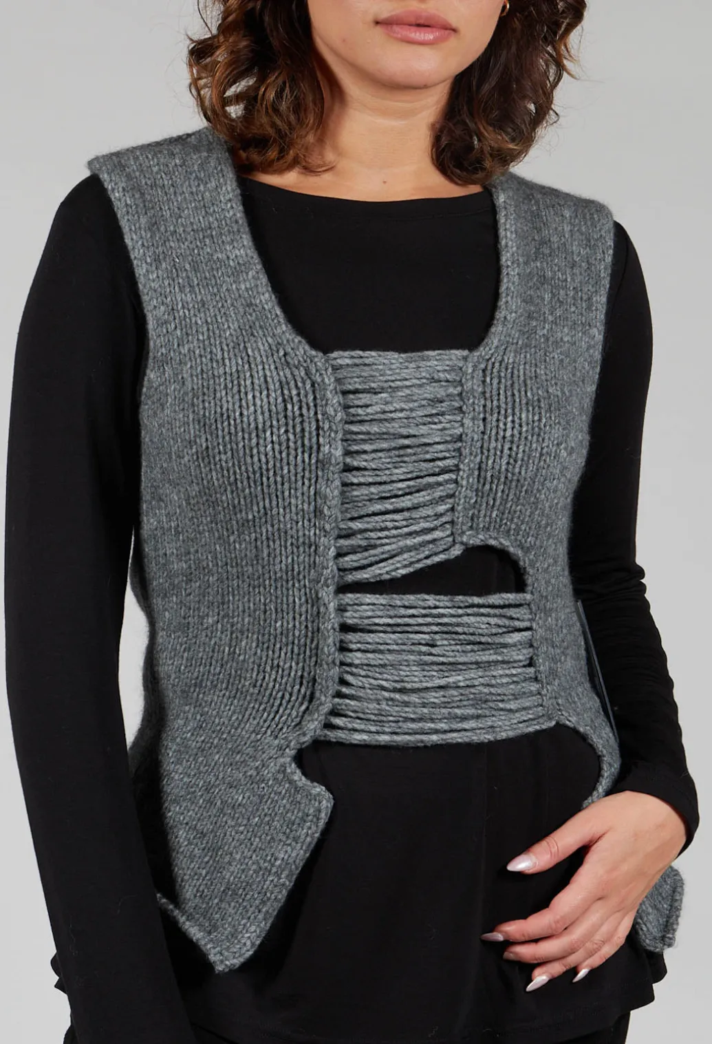 Knitted Vest with Ladder Feature in Grey