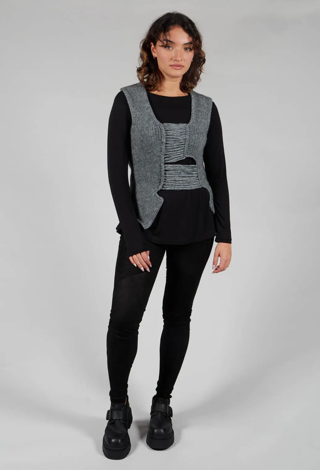 Knitted Vest with Ladder Feature in Grey
