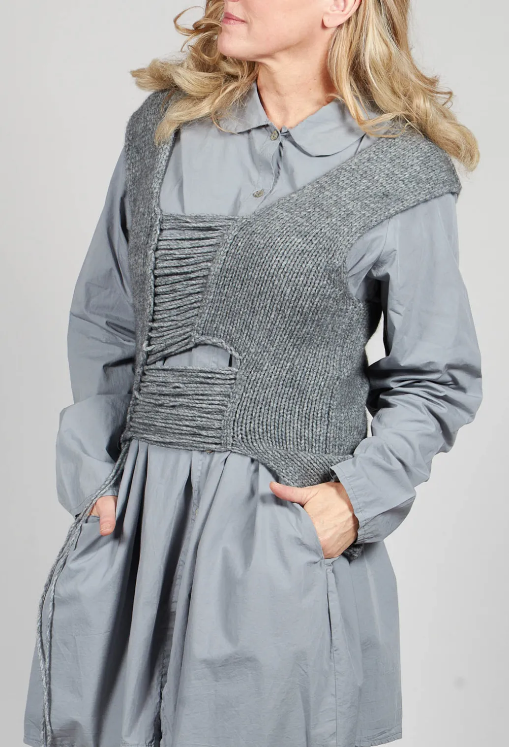 Knitted Vest with Ladder Feature in Grey