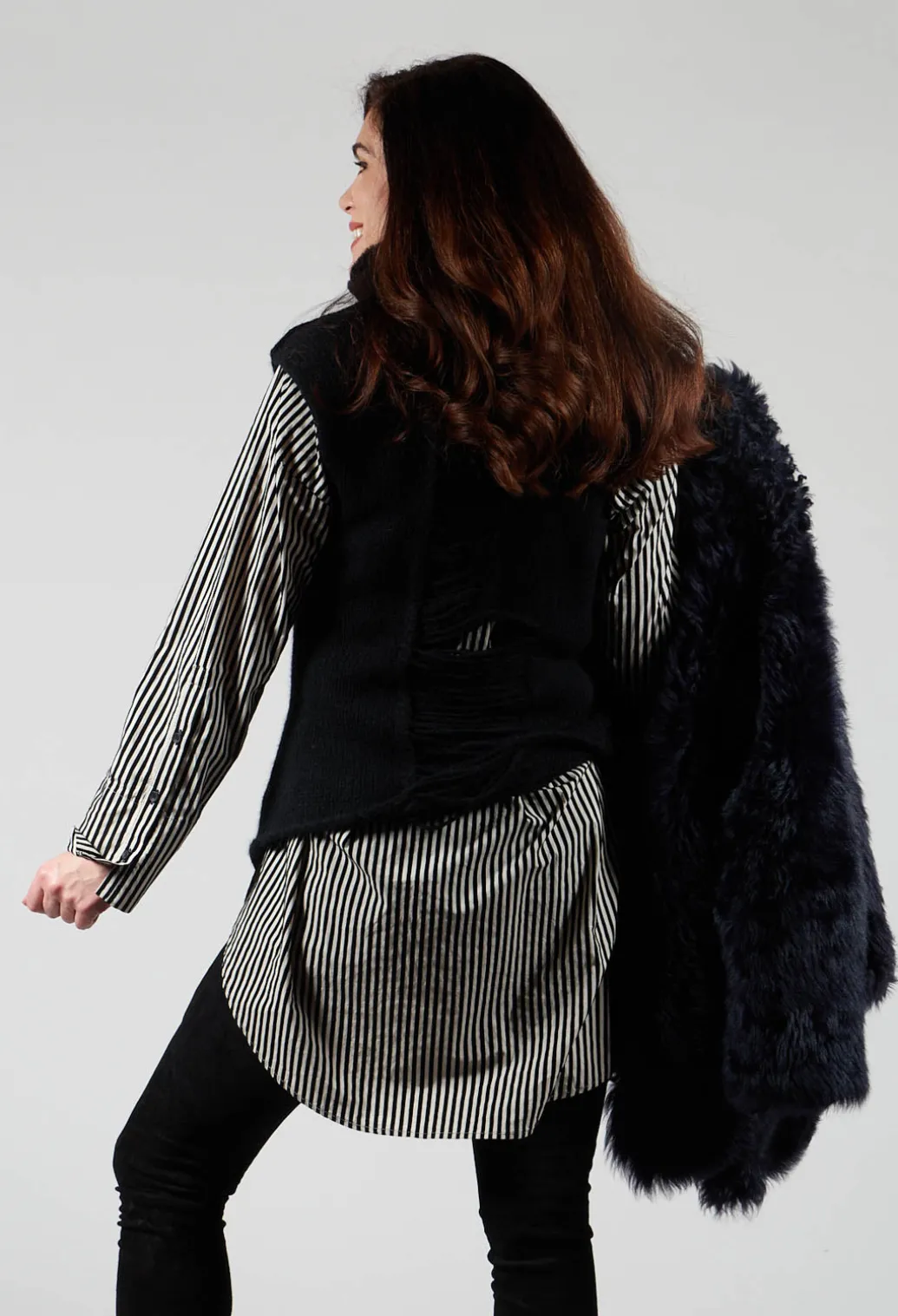 Knitted Vest with Ladder Feature in Black
