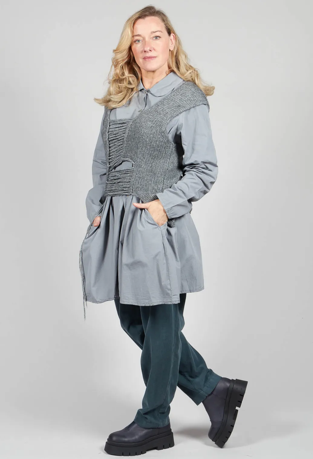 Knitted Vest with Ladder Feature in Grey