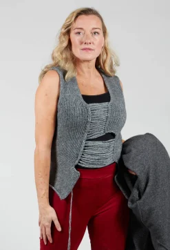 Knitted Vest with Ladder Feature in Grey