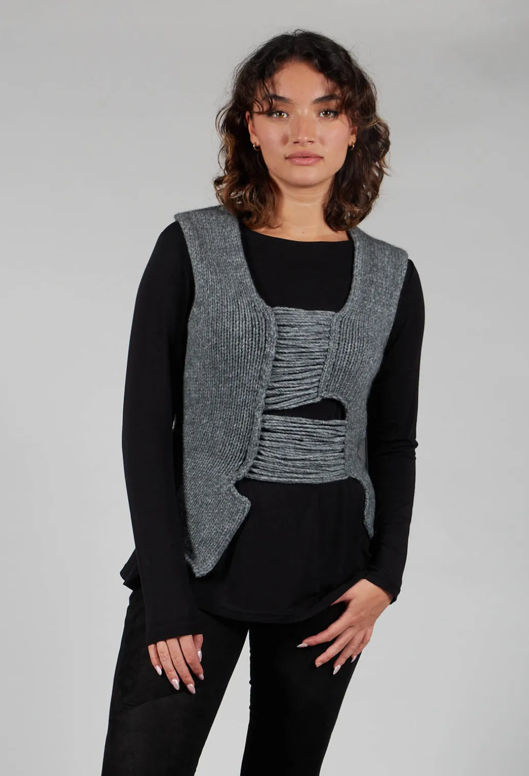 Knitted Vest with Ladder Feature in Grey