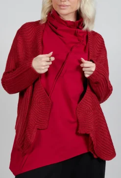Knitted Wave Cardigan in Red