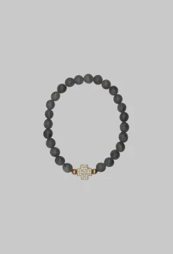 Labradorite Bracelet with Cross in Charcoal
