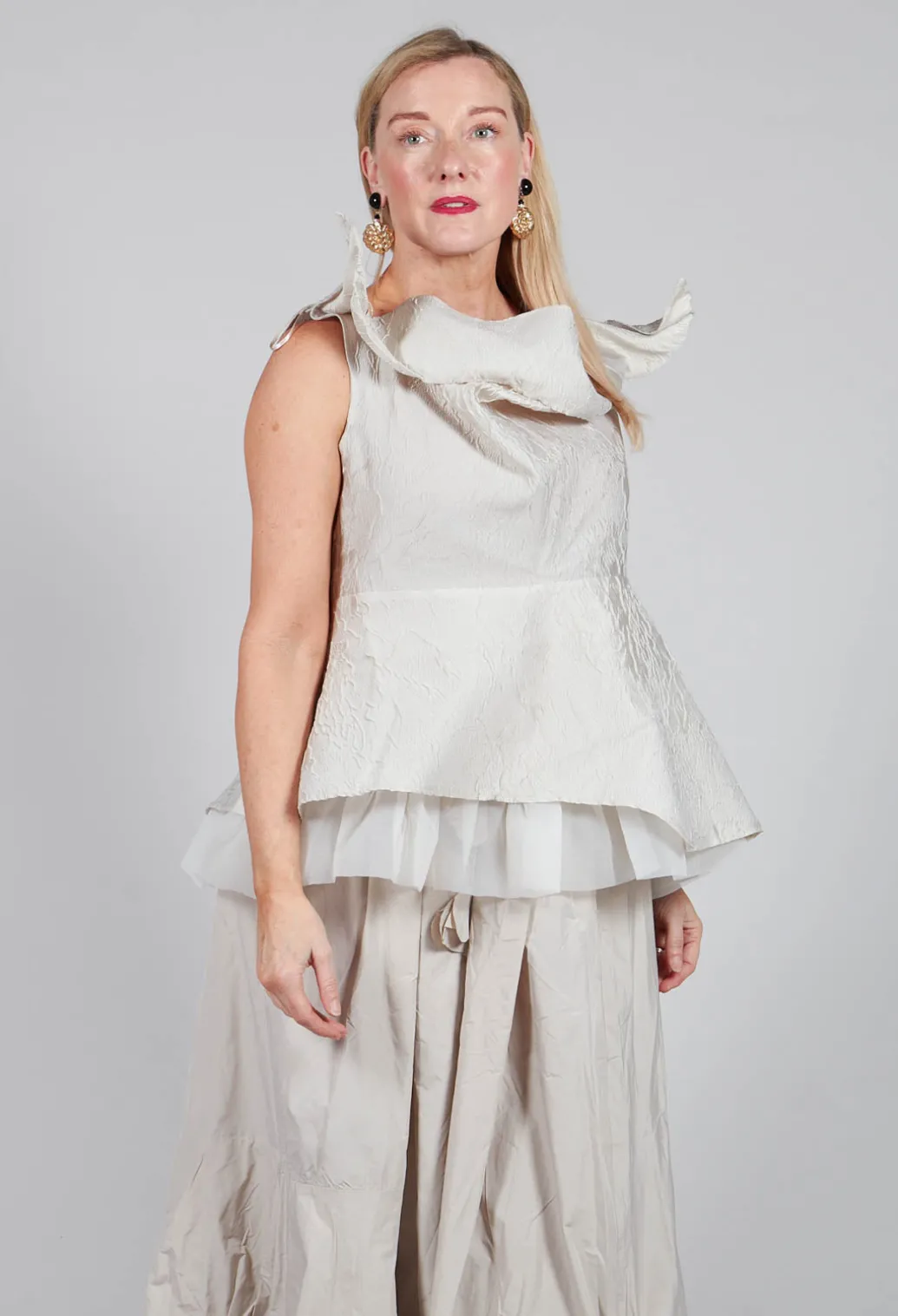 Lace Cowl Neckline Top in Grey