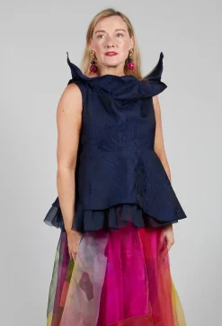 Lace Cowl Neckline Top in Blue