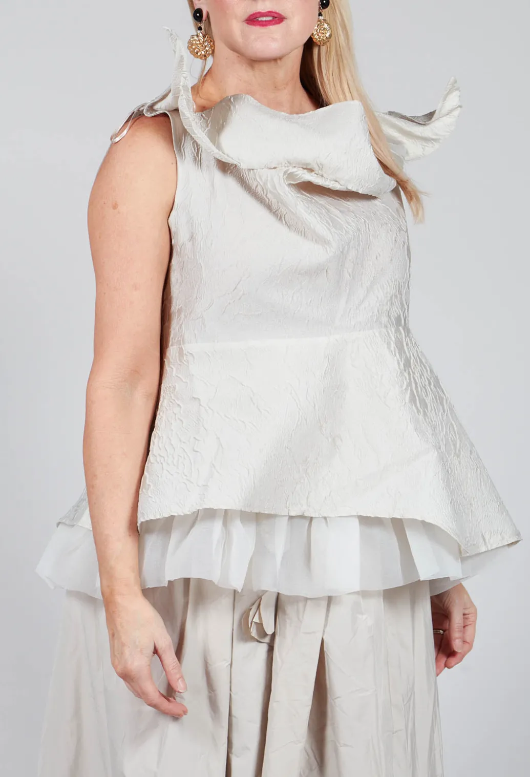 Lace Cowl Neckline Top in Grey
