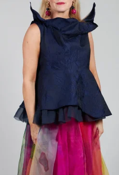 Lace Cowl Neckline Top in Blue