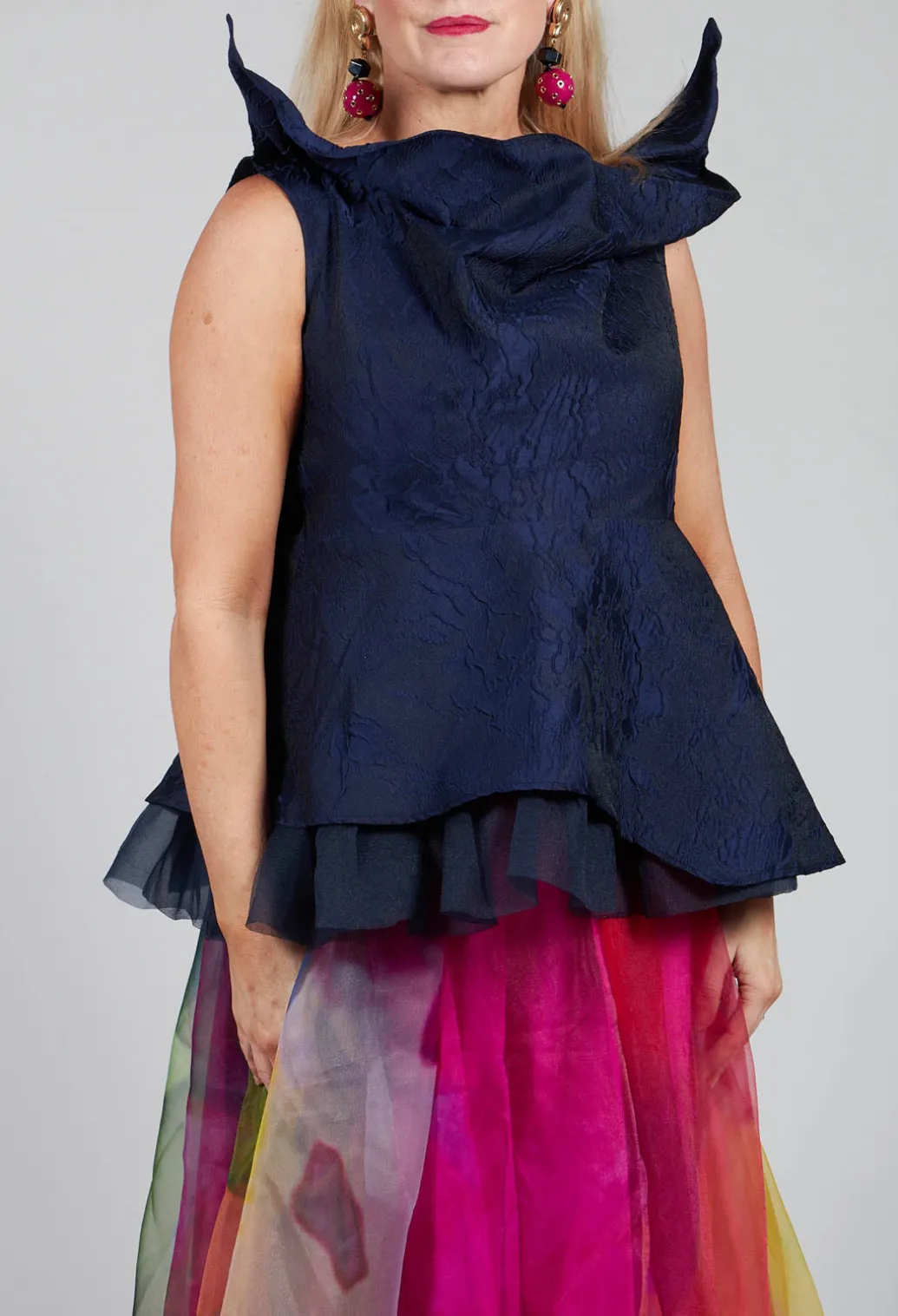 Lace Cowl Neckline Top in Blue