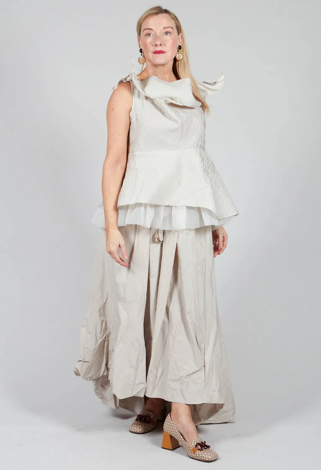 Lace Cowl Neckline Top in Grey