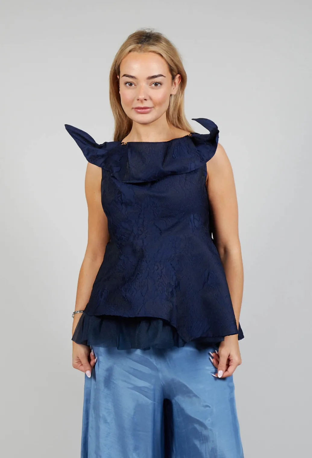 Lace Cowl Neckline Top in Blue