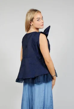 Lace Cowl Neckline Top in Blue