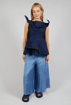Lace Cowl Neckline Top in Blue