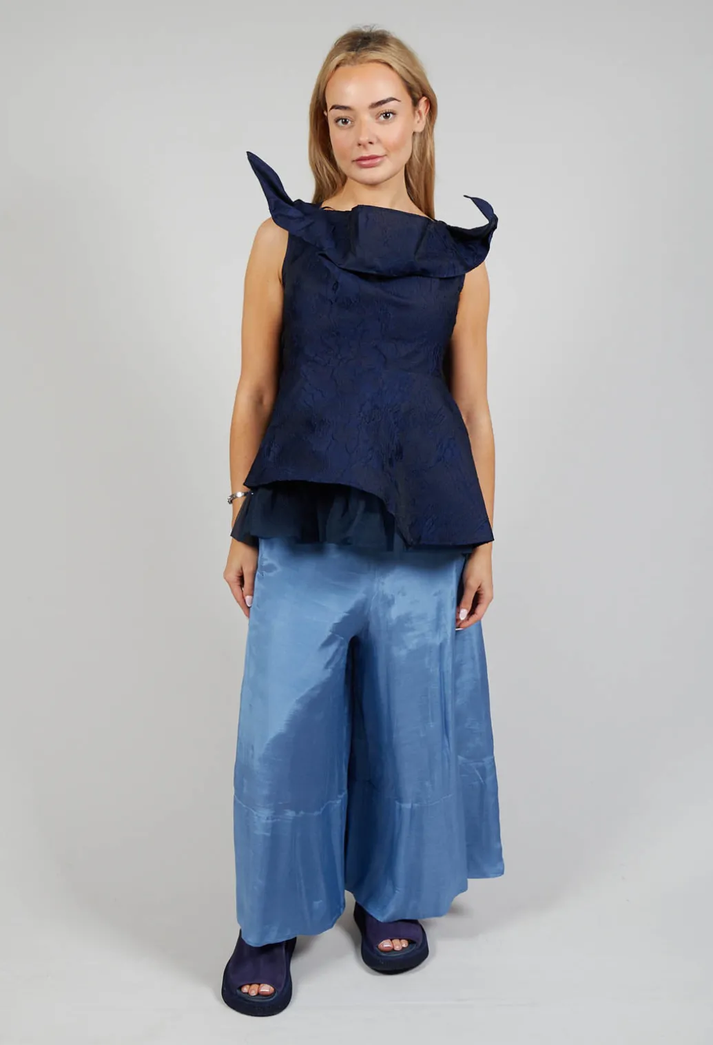 Lace Cowl Neckline Top in Blue