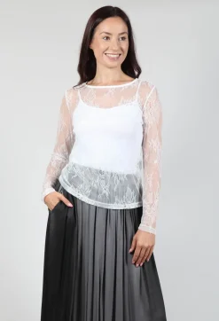 Lace Long Sleeve T-Shirt in Pizzo Panna