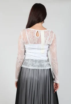 Lace Long Sleeve T-Shirt in Pizzo Panna