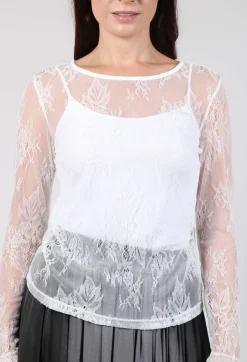 Lace Long Sleeve T-Shirt in Pizzo Panna