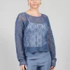 Lace Round-Neck Jumper in Steel Blue