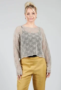 Lace Round-Neck Jumper in Mastic