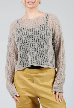 Lace Round-Neck Jumper in Mastic